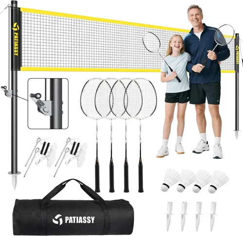 Miniatura 9 de Professional Badminton Set with Carbon Aluminum Badminton Rackets Set of 4, Outdoor Portable Badminton Net with Winch System, 4 Nylon Badminton