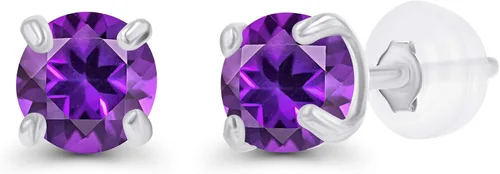 Solid 925 Sterling Silver Gold Plated 3mm Round Genuine Gemstone Birthstone Stud Earrings For Women