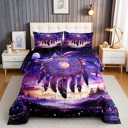 Miniatura 16 de Castle Fairy Juego de edredón tamaño twin con lobo, animales salvajes y plantas, exótico, bohemio, loto misterioso, colección de cama suave
