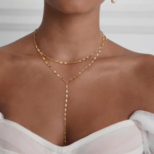 Miniatura 2 de Collar de oro para mujer, delicados collares largos chapados en oro de 14 quilates, barra de graduación, collar de lariat de circonita cúbica