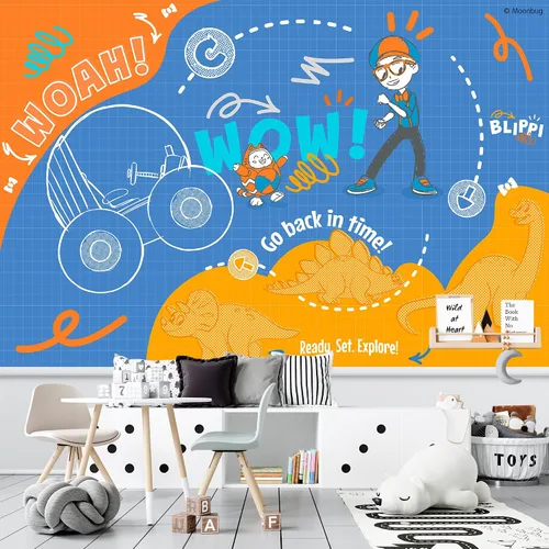 EGD Blippi Kids Wallpaper X Blippi Series - Colección Prime - Mural temático para diseño de interiores (EGDBLI013) (4 paneles de 24 pulgadas de