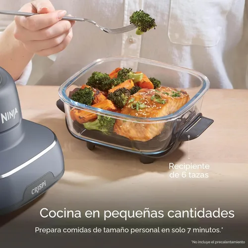 Miniatura 7 de Ninja Crispi - Freidora de aire de vidrio 4 en 1 Con recipientes de vidrio no tóxicos de 4 cuartos y 6 tazas y tapas Apto para microondas, Gris