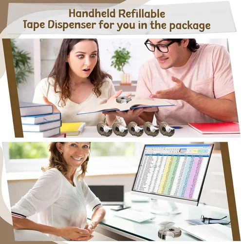 Miniatura 6 de Dispensador de cinta de mano de 24 piezas, cortador adhesivo de escritorio, dispensador recargable de plástico transparente, ligero y portátil