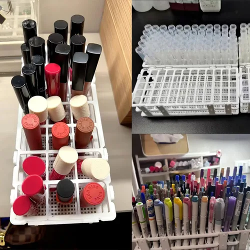 Miniatura 3 de Paquete de 2 soportes para lápices labiales de 24 rejillas, soporte multifuncional para almacenamiento de artículos de papelería cosmética, estuche
