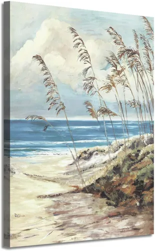 Miniatura 8 de Arte de pared enmarcado costero abstracto, imagen de silla de playa, pintura moderna del océano, impresiones de paisaje marino relajante, decoración