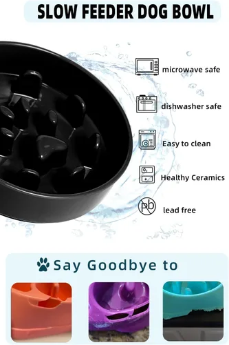 Miniatura 4 de Ceramic Fun - Cuenco de alimentación lenta de porcelana, cuenco de comedero lento para perros medianos (negro)