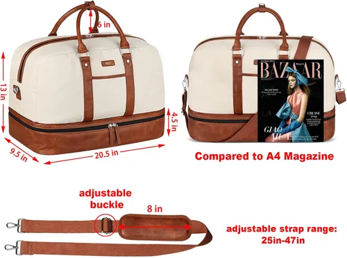 Miniatura 156 de IBFUN Bolsas de fin de semana para mujer, bolsa grande de lona para viaje, bolsa de viaje con compartimento para zapatos, 21 pulgadas, juego de 3