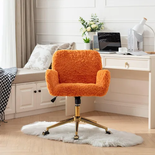 Miniatura 10 de HomVent Silla de escritorio esponjosa de piel sintética rosa, silla giratoria ajustable para computadora con ruedas, altura ajustable, bonita silla