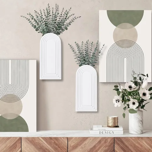Miniatura 2 de Dnnnii Juego de 2 jarrones de pared de madera, acabado blanco, decoración de pared moderna de granja y bohemio para entrada, pasillo, baño, sala