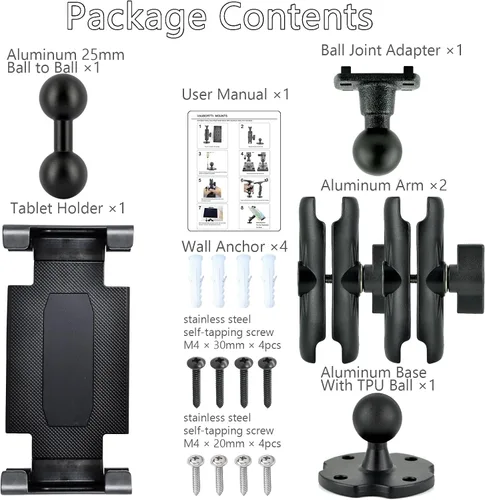 Miniatura 5 de VAUBORTTI Soporte de aluminio resistente para tablet de doble brazo con base de taladro de rotación de 360° de 4 puntos, se adapta a tabletas de 6.5