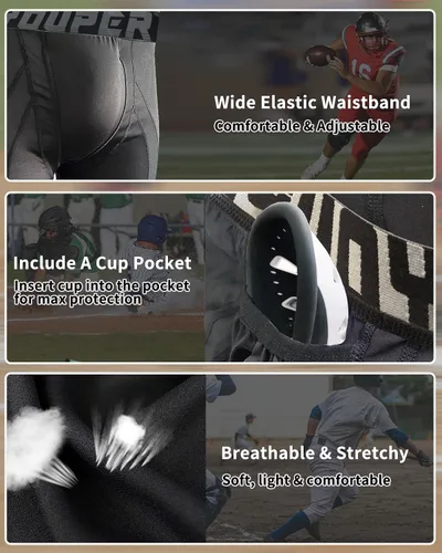 Miniatura 3 de Youper Pantalones cortos de compresión para adultos con bolsillo para tazas, partidarios atléticos para hombre para béisbol y fútbol