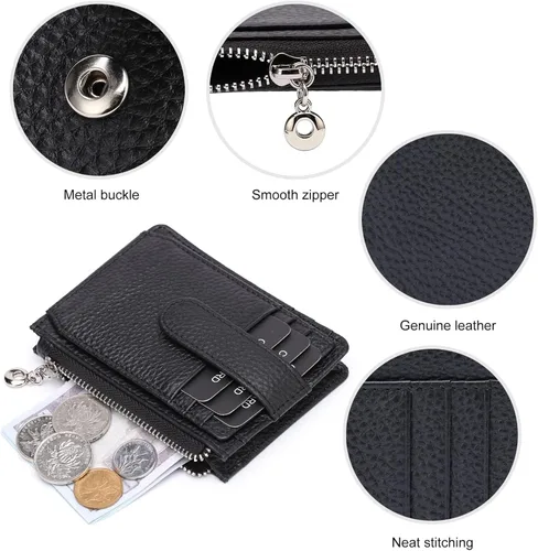 Miniatura 5 de Cartera delgada para mujer, de piel auténtica, tarjetero delgado con bloqueo RFID, carteras pequeñas