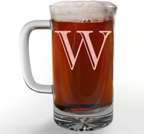 Miniatura 21 de Taza de cerveza de vidrio con monograma grabado de 16 onzas (letra B), regalos de cerveza personalizados de la A-Z para hombres, Día del Padre