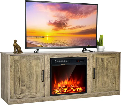Miniatura 10 de Tangkula Soporte eléctrico para TV de hasta 65 pulgadas, con chimenea sintética de 18 pulgadas y 1500 W, termostato integrado, brillo de 5 niveles