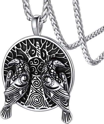 FaithHeart Collar de cuervo vikingo nórdico para hombres y mujeres, joyería de cuervo celta vintage, se puede grabar, Acero inoxidable, Circonia