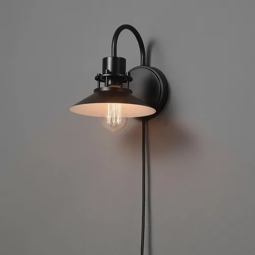 Miniatura 9 de Globe Electric Wren - Aplique de pared de 1 luz, negro mate, cable de diseño de tela trenzada negra de 6 pies, interruptor basculante