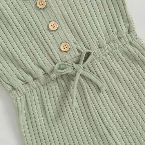 Miniatura 6 de TheFound Mameluco de verano para niña pequeña, ropa acanalada, overol con botones, 0-5T