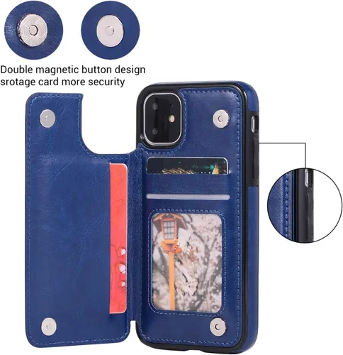 Miniatura 2 de UEEBAI Funda para iPhone 11 Pro Max, funda de piel sintética de lujo con [dos cierres magnéticos] [ranuras para tarjetas] función de soporte
