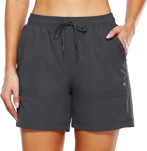 Miniatura 5 de Cotton Shorts Summer Sport Solid Compression Womens Cargo Pants 2023 with Pockets Drawstring Trousers High Rise Dark Gray