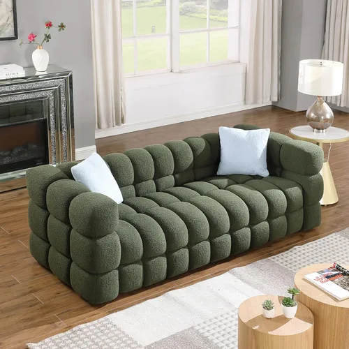 Miniatura 2 de Sofá de burbujas moderno de 3 plazas con 2 almohadas, sofá cómodo de tela Bouclé, muebles decorativos para espacios pequeños, sala de estar