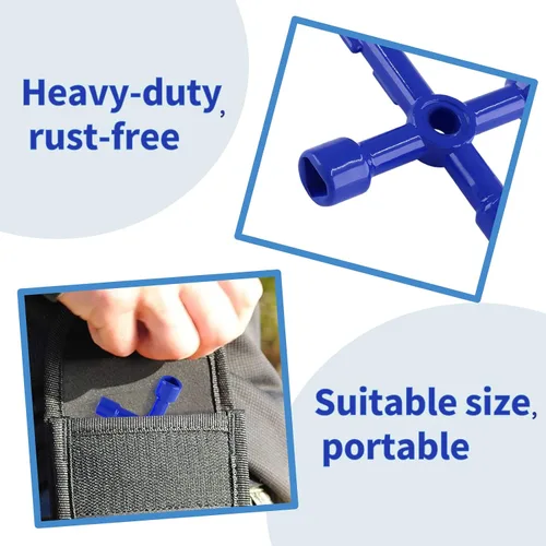 Miniatura 4 de Waziaqoc Llave multifuncional de 4 vías (paquete de 3), llave cruzada universal triangular de aleación de zinc/cuadrada para medidor de agua
