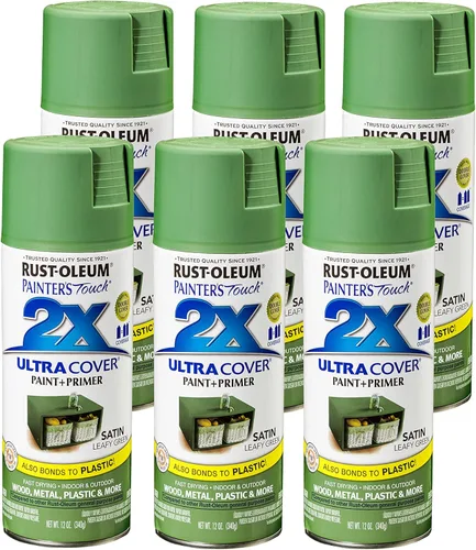 Rust-Oleum - Painter's Touch 2X Ultra Cover - 249072-6PK - Pintura en aerosol, 12 onzas, color verde hoja satinado, paquete de 6 unidades