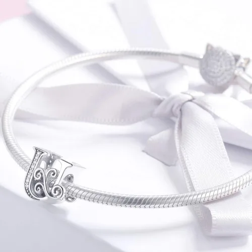 Miniatura 110 de BETTY&SARAH dije de plata esterlina 925 con forma de letra, para pulseras Pandora, letra del alfabeto, joya, regalo para mujer