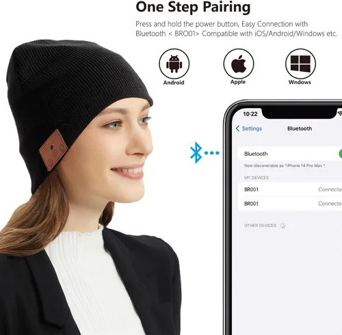 Miniatura 3 de Gorro de lana merino con Bluetooth, estéreo HD, 30 horas de tiempo de reproducción, micrófono integrado, regalo electrónico de Navidad