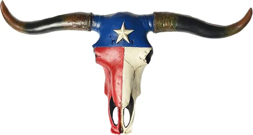 Miniatura 11 de Urbalabs - Escultura de pared de cuernos de calavera de cuerno largo de Texas, animales de taxidermia sintética, decoración de pared occidental