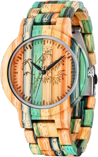 Miniatura 8 de Tiong Brand Wooden Watches Mens with Handmade Colorful Bamboo Wood Watch Analog Date Quartz Wooden Watch for Men