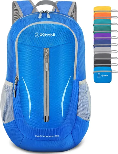 ZOMAKE Mochila ultraligera plegable de 25 L, mochilas de senderismo plegables resistentes al agua, pequeña mochila plegable para viajes (Azul Azul