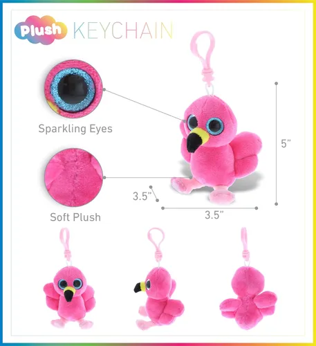 Miniatura 2 de DolliBu Big Eye - Llavero de peluche de flamenco rosa, llavero de flamenco de peluche, llavero de animal esponjoso para mochila o bolso, llavero