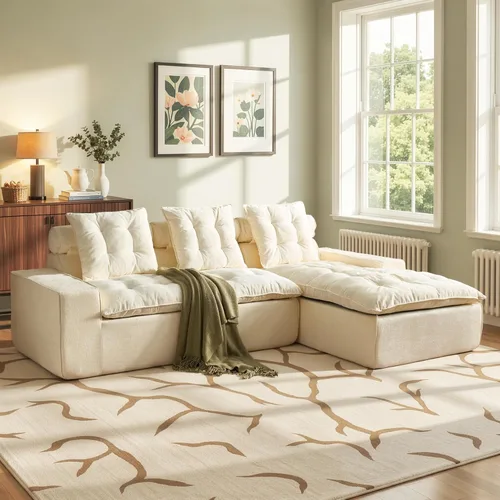 106" Cloud Boneless Couch with Chaise, L-Shape Deep Seat Sectional Couches, No Assembly Required, Convertible Modular Sleeper Sofa Bed, Living Room