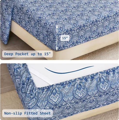 Miniatura 4 de lasoftan Juego de edredón floral Queen con sábanas, ropa de cama vintage de lujo de 7 piezas, ropa de cama de microfibra suave en una bolsa, juego