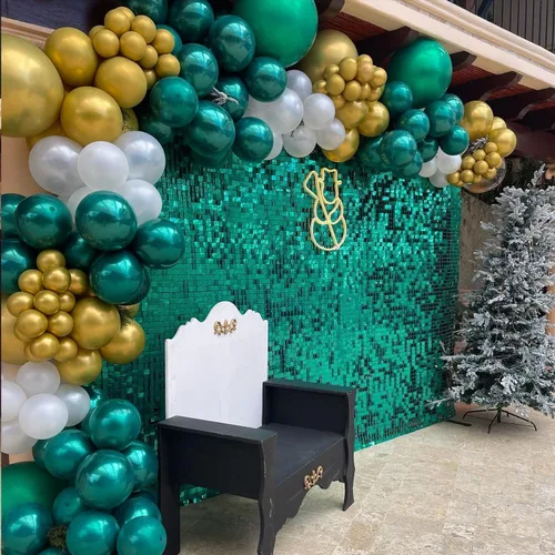 Miniatura 6 de COKAOBE Telón de fondo de pared verde esmeralda, 24 piezas de panel cuadrado de lentejuelas brillantes, fondos de fotos para cumpleaños