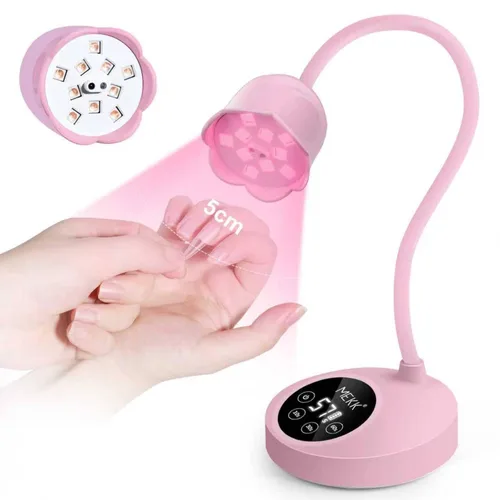 MEKK - Lámpara de uñas de curación flash, 30 W, luz UV pequeña inalámbrica para uñas de gel | Gooseneck, Auto Sensor, 4 Timers (10/30/60/90s),