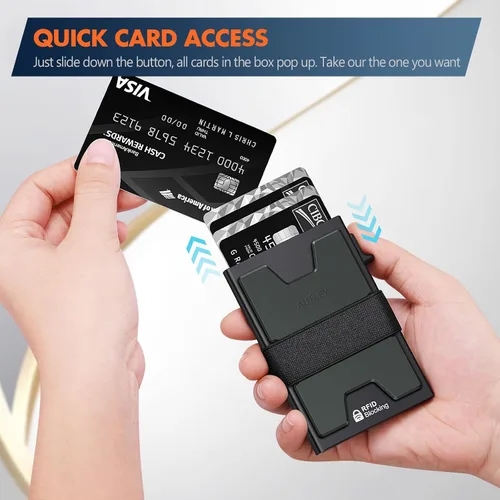 Miniatura 5 de AUTLEY Portatarjetas delgado, billetera minimalista desplegable para hombres, con bloqueo RFID y banda para efectivo (negro)