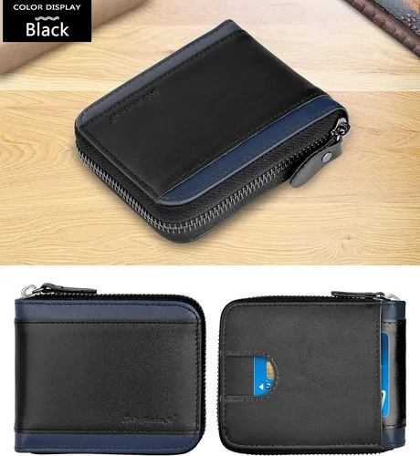 Miniatura 20 de Admetus Billeteras con bloqueo RFID para hombre, billetera de cuero con cremallera para hombres con tarjetero RFID plegable