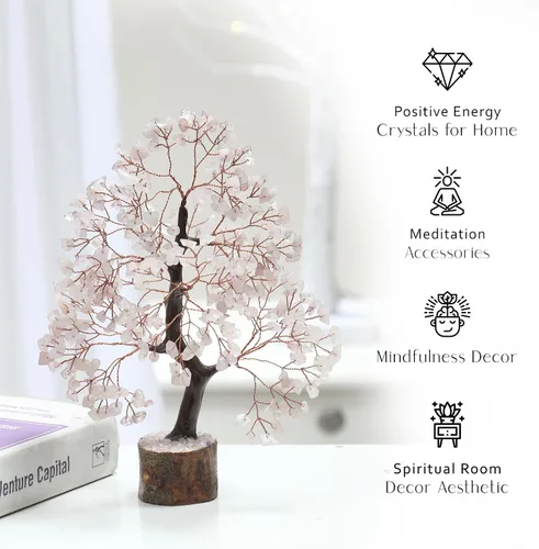 Miniatura 2 de PYOR Árbol de Gemas de Cuarzo Rosa, Árbol de Cristales, Decoración de Reiki, Regalos de Cristal para Mujeres, Cristales de Cuarzo Rosa, Feng Shui
