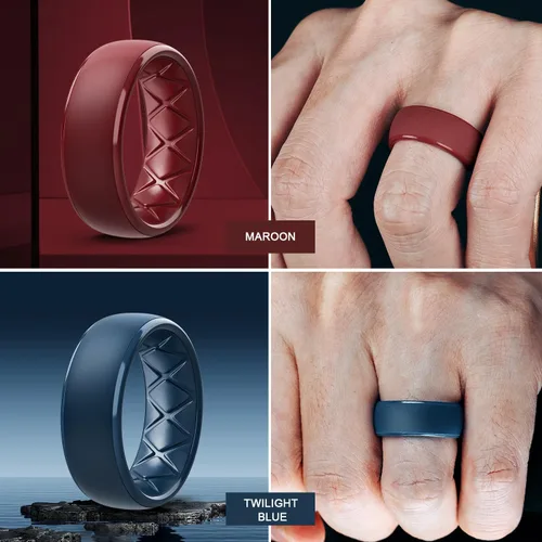 Miniatura 36 de Egnaro Anillos de boda de silicona para hombre: 1/4/6/7 Multipack de anillos de boda de goma con arco interior Diseño ergonómico transpirable