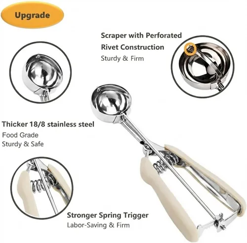 Miniatura 4 de Juego de 3 cucharas para galletas, 3 cucharas para helado, cucharas de galletas para hornear, de acero inoxidable 18/8 para hornear, cuchara