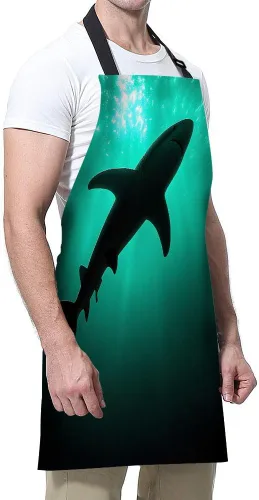 Miniatura 4 de Delantal de Cocina de Cocina Tiburón Marino Verde Delantal de Cocina para Hornear Chef Delantal Impermeable para Mujeres Hombres 31X27 Pulgadas