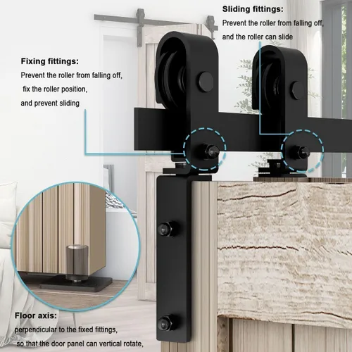 Miniatura 6 de Kit de herrajes para puerta corrediza de granero biplegable de 84 pulgadas/7 pies para 4 puertas, herrajes para puertas de granero biplegables