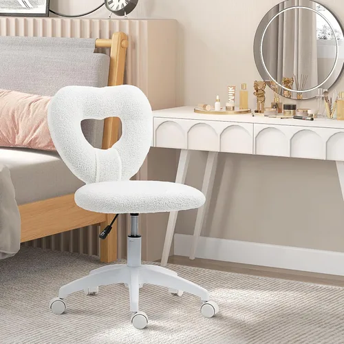Miniatura 9 de HOMCOM Linda silla de escritorio para oficina en casa sin brazos, silla de trabajo de computadora de altura ajustable, moderna silla de tocador