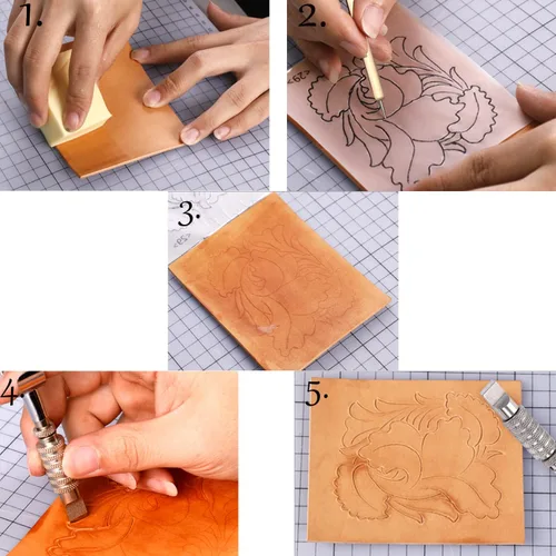 Miniatura 4 de Kit de herramientas de estampado de cuero, juego de punzones de cuero de diferentes formas, kit de herramientas de tallado de cuero con martillo