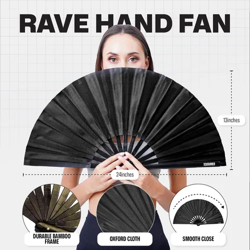 Miniatura 74 de SoJourner Bags Rave Fan – Ventilador plegable grande – Ventilador de mano Clack para raves, Halloween, Burlesque, trajes de arcoíris para mujeres