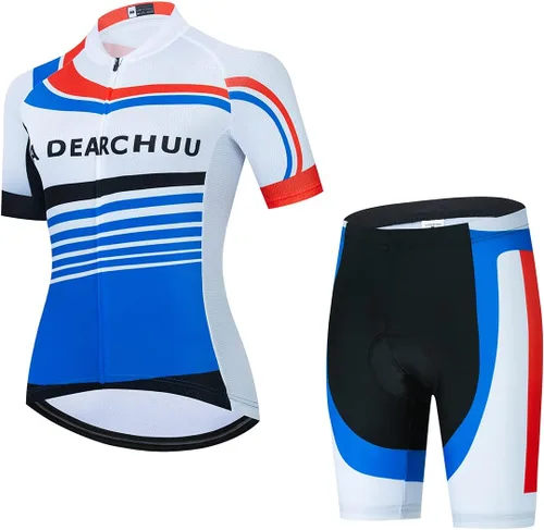 Conjunto de camiseta de ciclismo para mujer, pantalones cortos de ciclismo acolchados 3D, 4 bolsillos traseros, pantalones cortos de ciclismo de