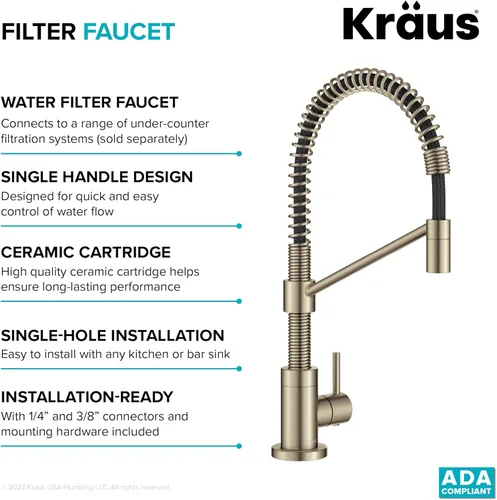 Miniatura 13 de KRAUS Bolden Grifo de filtro de agua potable de una sola manija para ósmosis inversa o sistema de filtración de agua en bronce champán antiguo sin