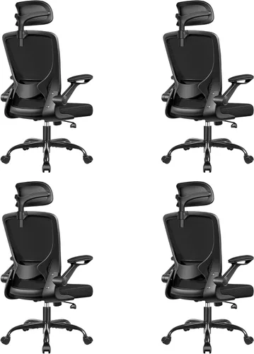 Miniatura 16 de BESTFAIR Silla de oficina ergonómica, sillas de oficina de malla transpirable con soporte lumbar ajustable, brazos abatibles, silla de escritorio