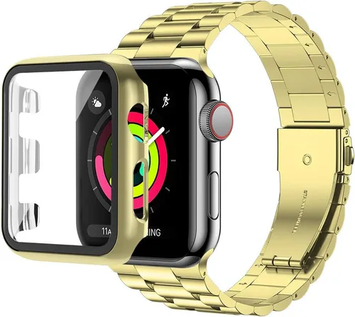 Miniatura 13 de baozai Compatible con Apple Watch Band de 1.496 pulgadas con funda, correa para iWatch de acero inoxidable con funda protectora de pantalla